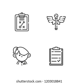 Collection of 4 exam outline icons include icons such as clipboard, student
