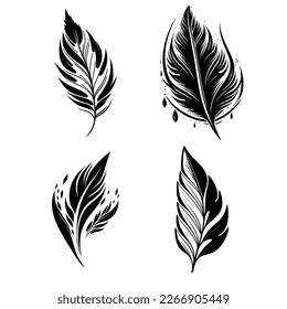 Colección de 4 plumas y hojas diseño de logotipo Vector arte