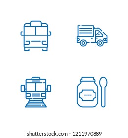 Collection of 4 freight outline icons include icons such as minibus, subway, delivery truck