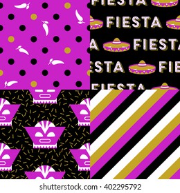 Collection of 4 Funky mexican patterns celebrating Cinco de Mayo holiday.