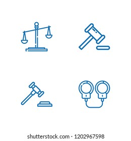 Collection of 4 gavel outline icons include icons such as auction, handcuffs