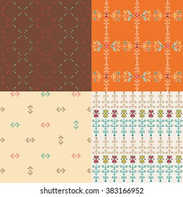 Collection of 4 geometrical seamless patterns. Abstract modern tile. Retro texture or digital paper. Ornamental decorative background for cards, web pages, invitations. 