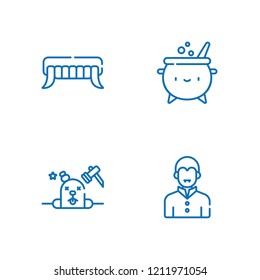Collection of 4 ghost outline icons include icons such as vampire, fangs, cauldron