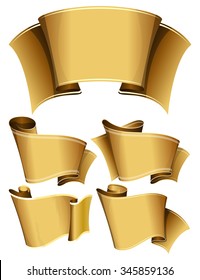 Collection of 4 gold ribbon. Vector illustration 