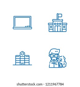 Collection of 4 graduation outline icons include icons such as university, blackboard, professor