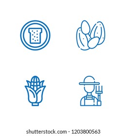 Collection of 4 grain outline icons include icons such as seeds, farmer, bread