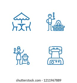 Collection of 4 grill outline icons include icons such as waffle iron, picnic, bbq