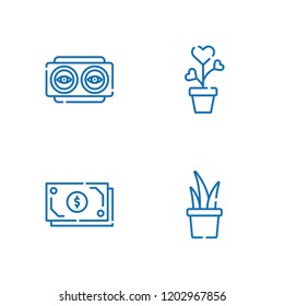 Collection of 4 growth outline icons include icons such as plant, cash
