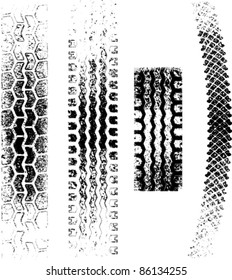 A collection of 4 Grunge tire tracks, negative and positive