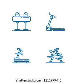 Collection of 4 gymnasium outline icons include icons such as pommel horse, treadmill