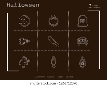 Collection of 4 halloween icons. Vector illustration in thin line style