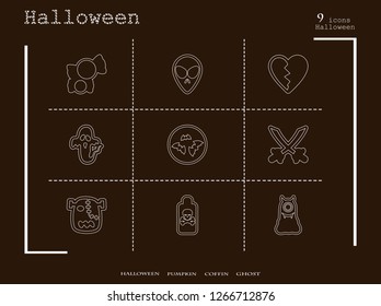 Collection of 4 halloween icons. Vector illustration in thin line style