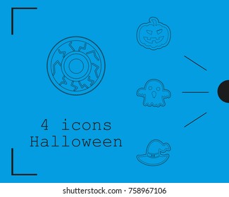 Collection of 4 halloween icons. Vector illustration in thin line style
