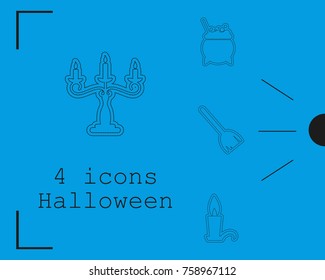 Collection of 4 halloween icons. Vector illustration in thin line style