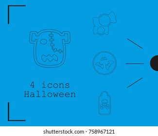 Collection of 4 halloween icons. Vector illustration in thin line style