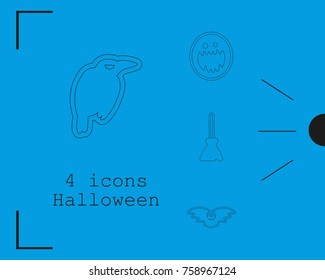 Collection of 4 halloween icons. Vector illustration in thin line style