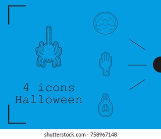 Collection of 4 halloween icons. Vector illustration in thin line style