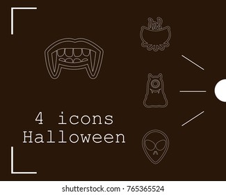 Collection of 4 halloween icons. Vector illustration in thin line style