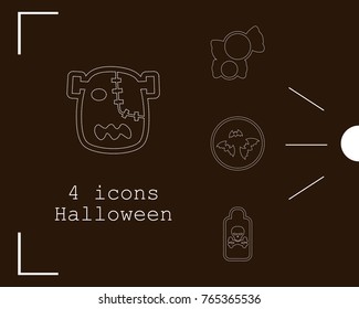 Collection of 4 halloween icons. Vector illustration in thin line style