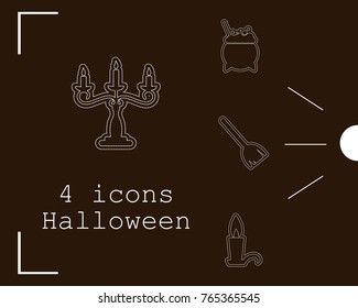 Collection of 4 halloween icons. Vector illustration in thin line style