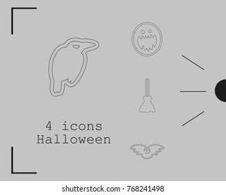 Collection of 4 halloween icons. Vector illustration in thin line style