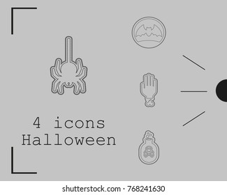 Collection of 4 halloween icons. Vector illustration in thin line style