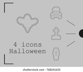 Collection of 4 halloween icons. Vector illustration in thin line style