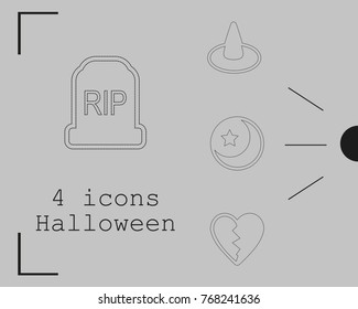 Collection of 4 halloween icons. Vector illustration in thin line style