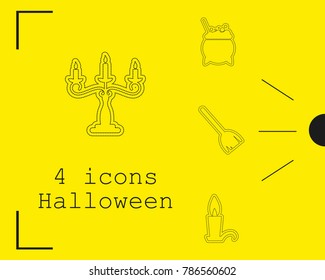 Collection of 4 halloween icons. Vector illustration in thin line style