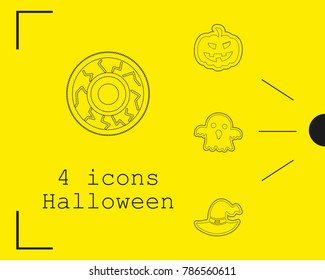 Collection of 4 halloween icons. Vector illustration in thin line style
