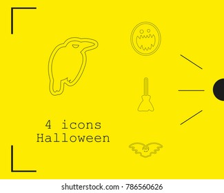 Collection of 4 halloween icons. Vector illustration in thin line style