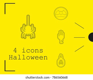 Collection of 4 halloween icons. Vector illustration in thin line style