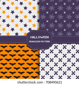 Collection of 4 halloween patterns with endless texture. Vector background can be used for wallpaper, fills, web page,surface, scrapbook,  holiday card, invitation and party design.