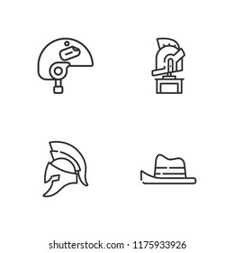 Collection of 4 hard hat outline icons include icons such as helmet