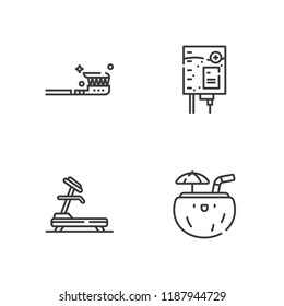 Collection of 4 health outline icons include icons such as medicine, coconut, tooth brush