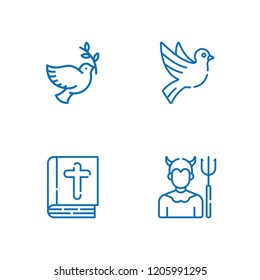 Collection Of 4 Heaven Outline Icons Include Icons Such As Dove, Devil