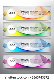 Colección de 4 banners web horizontales en diseño lineal y colorido. Aislado en el panel de la luz. Cada elemento contiene espacio para su propio logotipo y texto. Ilustración vectorial. Eps10.