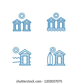 Collection of 4 hut outline icons include icons such as cabin