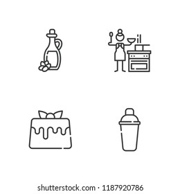 Collection of 4 ingredient outline icons include icons such as shaker, sauce, caramel