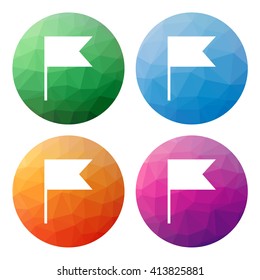 Collection of 4 isolated modern low polygonal buttons - icons - for flag (pointer)