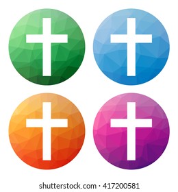 Collection of 4 isolated modern low polygonal buttons - icons - for latin cross, symbol of Christianity