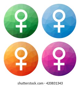 Collection of 4 isolated modern low polygonal buttons - mosaic abstract geometry gender (sex) icons - for female, woman, girl, lady