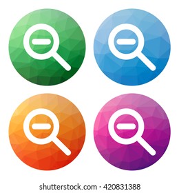Collection of 4 isolated modern low polygonal buttons - icons - for zoom out (shrink)
