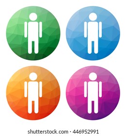 Collection of 4 isolated modern low polygonal buttons - mosaic abstract geometry icons - for male, man, boy, gender