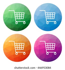 Collection of 4 isolated modern low polygonal buttons - icons - for shopping cart, e-shop basket, bin, trolley