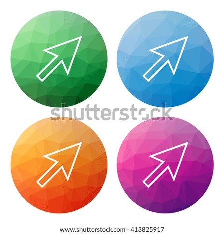 Collection of 4 isolated modern low polygonal buttons - icons - for cursor (pointer), outlined version