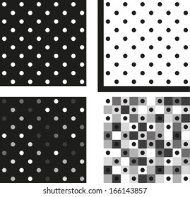Collection of 4 isolated seamless grey scale polka dot patterns (jpg also available in portfolio)