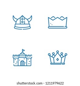 Collection of 4 king outline icons include icons such as crown, viking