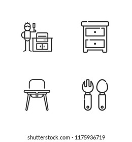 Collection of 4 kitchen outline icons include icons such as baby chair, cutlery, bbq grill