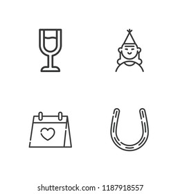 Collection of 4 lettering outline icons include icons such as birthday girl, wedding day, horseshoe